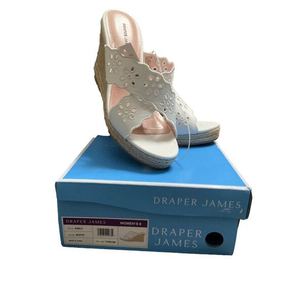 Draper James White Wedge Eyelet Fabric Sandal Ladies Heel Size 8 NIB - Picture 6 of 12
